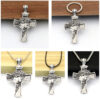 KOMI Vintage Figure Crucifix Pendant Necklace Keychain Jewelry Set Image Cross Religious Craft Gifts Car Accessories