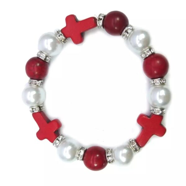 Hf9711ee6aeb14343922ff7b9e08f3b34b Hot Sale Pearl Turquoise Cross Beaded Bracelet Elastic Rope Strand Handmade Bracelet