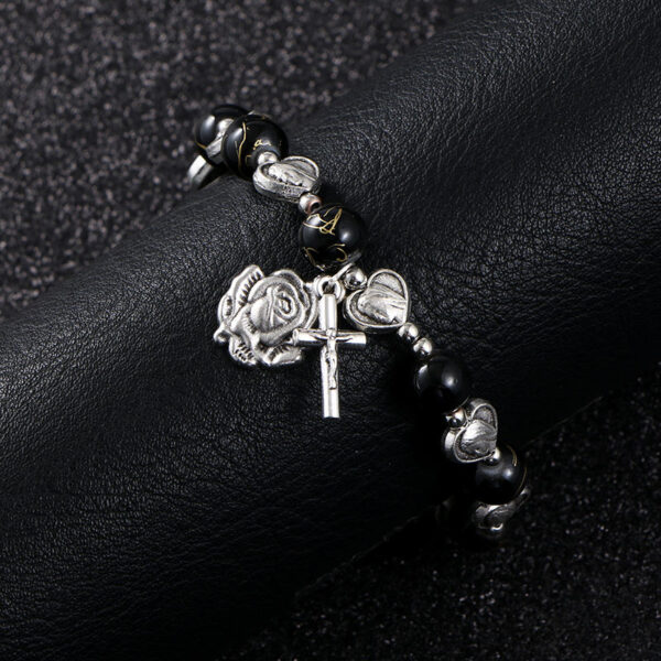 Komi Christian Handmade Rosary Bracelet St Mary Red Stone Beaded Rose Cross Classic Adjustable Bracelets Jewelry Gift