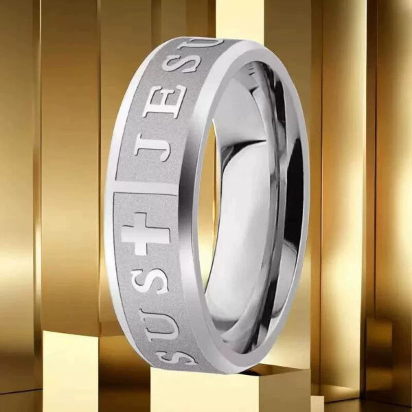 Hf9fdaeead8454e1bb12242dfdbc95c41R KOMI Mens Black Silver Gold Stainless Steel Rings Lords Prayer Jesus Cross Ring Trendy Men Wedding Band Ring for Men Comfort Fit