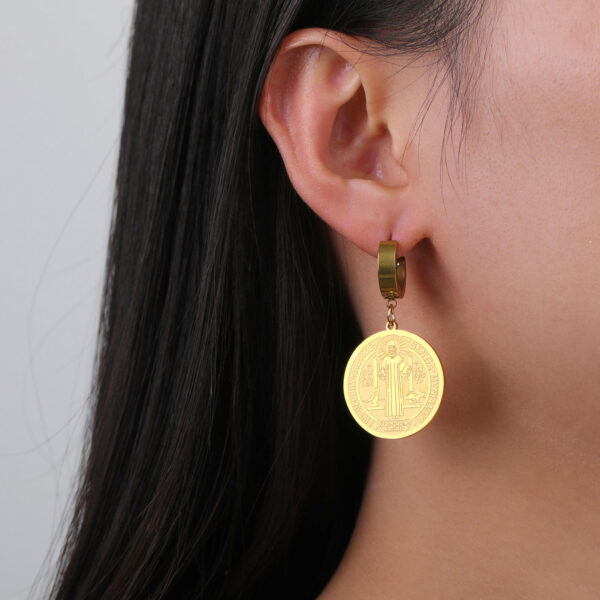 KOMI Hot Sale Titanium Steel Ring Double-sided Corrosion Saint Benedict Stainless Steel Earrings