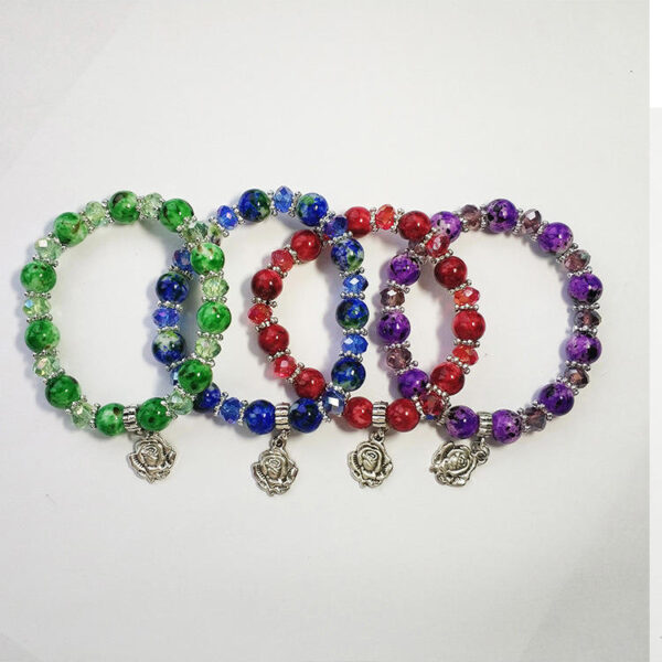 Golden Tori Glass Imitation Pearl Alloy Jesus Cross Gold St. Benedict Medal Catholic Rosary Bracelet Religious Pendant Bracelet