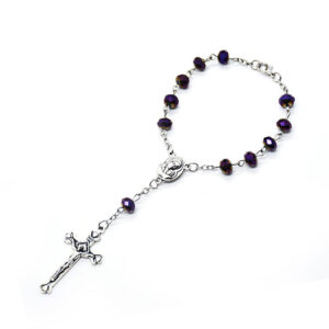 Komi Religious Purple Crystal Beads Cross Virgin Mary Pendant Catholicism Gift Prayer Rosary Bracelet