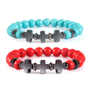 Fashion Wear with Jewelry Black Gallstone Interval Cross Couple Bracelet Yoga Jewelry