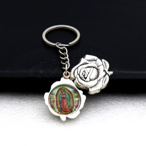 Factory Supply Wholesale and Retail Metal Key Chain Pendant Rose Opening and Closing Picture Frame Creative Jewelry Pendant