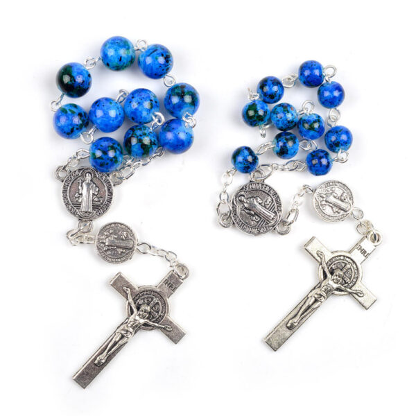 Hfcabf8e03eea48a9a6e7cbd7a882af27Q Komi 6mm Christian Glass Blue Beads Rosary Crucifix St.Benedict Pendant Prayer Rosary Bracelet