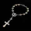 KOMI Beads Bracelet Shell Rose Flower Pearl Beaded Rosary Bracelets with Cross Pendant for Men Women