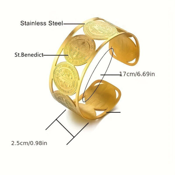 Hfd1fb3b5632a4f349ffbe984e17018a43 KOMI Stainless Steel Saint Benedict Cross Bracelet for Women Silver Gold Chunky Religious Cuff Bangles for Christian Prayer Gift