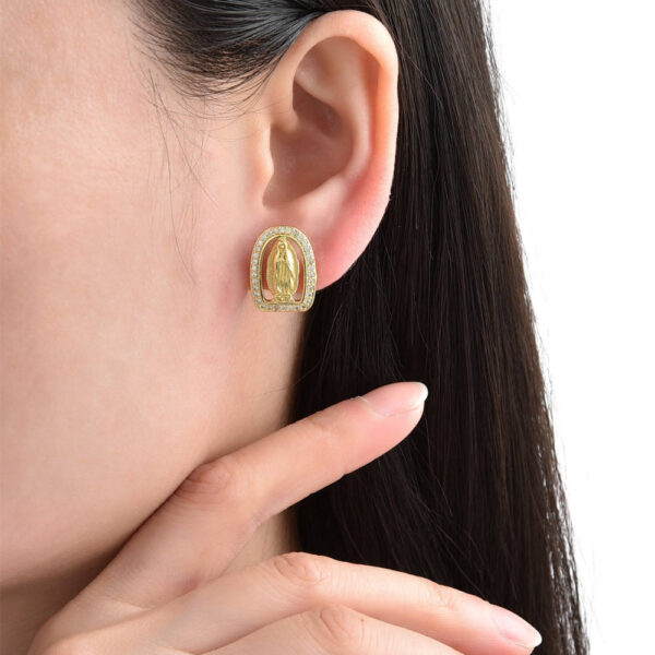 Hfd5734ef51444364a8a274367aece6aeJ KOMI 14K Gold Plated CZ Virgin Mary Stud Earrings for Women Hypoallergenic Cubic Zirconia Earrings Studs for Women Jewelry Gifts