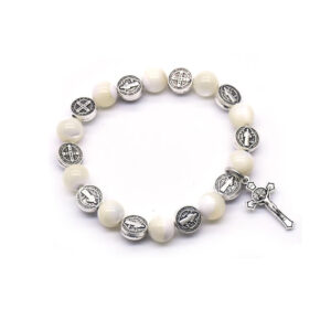 Komi Wholesales Religious Jewelry White Shell Metal Cross Beads Crucifix Pendant Prayer Rosary Bracelet