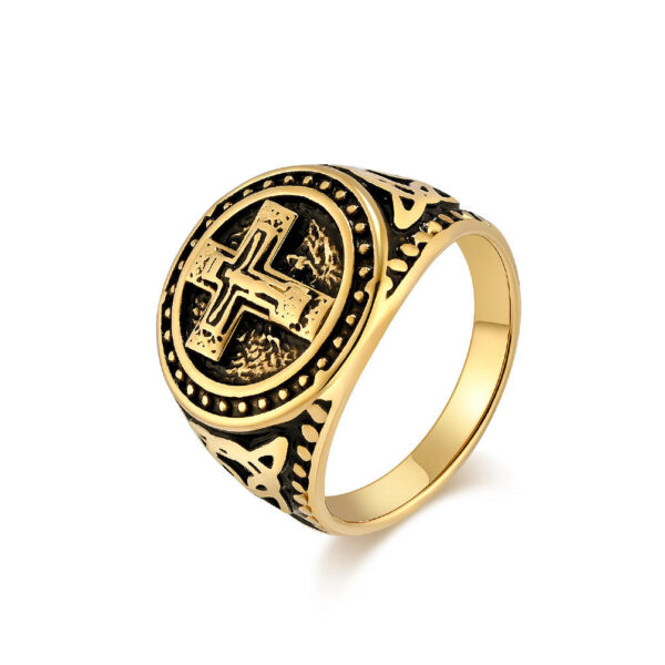 Hfe5efd0fe11e4b2b9bab2ebcf6cfba91S KOMI Vintage Mens Stainless Steel Cross Ring Silver Black Gold Personalized Punk Cross Band Rings for Men Boys Jewelry Gifts