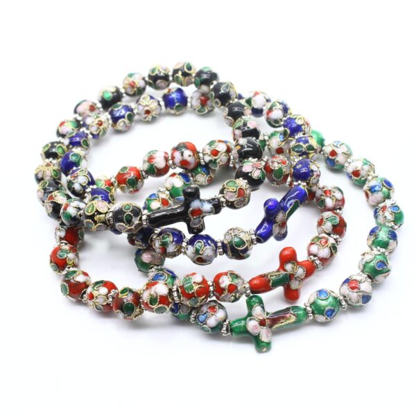 Wholesale Handmade Cloisonne Beads Beaded Cross Crucifix Bracelet Elastic Rope Prayer Bracelet