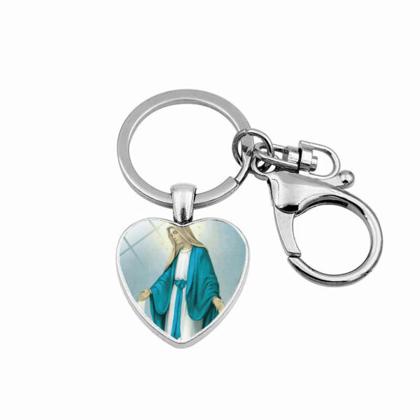 KOMI Religious Fashion Accessory Virgin Mary Heart Charms Keychain Metal Keyrings Keychains for Women Birthday Crafts Gifts