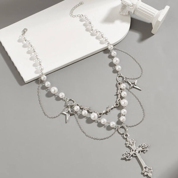 a0356591c88f6747b7402b6e22deaed7_Hf01e03ca8810490e869272f6e2e015454_avif=close&webp=close KOMI Fashion Double Layered Imitation Pearl Necklace with Tassels Star Cross Pendant Necklaces for Women Girls Wedding Party