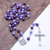 2024 Komi Catholic Two Colors Purple Pearl Beads Rosary Jewelry Para Rosarios Cross Pendant Necklace