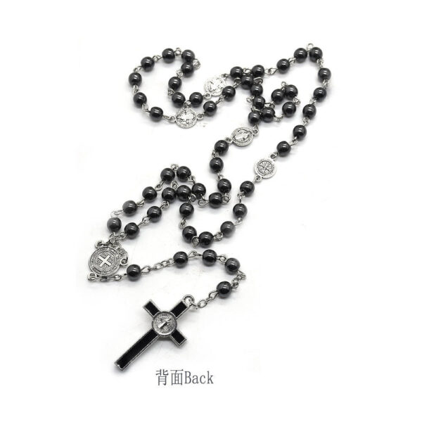 KOMI St. Benedict Black Gallstone Necklace Cross Ornament Rosary Necklace