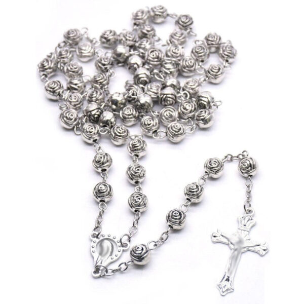 KOMI New Design CCB 8mm Silver White K Plated Rosary Religious Necklace