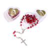2024 Komi Wholesales Red Fragrance Wooden Beads Holy Silver Cross Pendant Maria Center Rosary Necklace