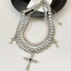 KOMI Punk Layered Necklace Crystal Beads Metal Chain Baroque Pearl Beaded Folded Cross Pendant Chokers Necklaces for Women Girls