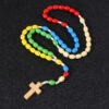 KOMi Handmade Wooden Rosary Cross Pendant Necklace Jesus Weave Colored Beads Child Girl Catholic Religious Fashion Jewelry R-190