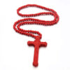 2024 KOMI 8mm Wooden Beaded Necklaces Religious Catholic Wood Bead Rosary Crucifix Cross Pendant Necklace for Men Easter Baptism Gift