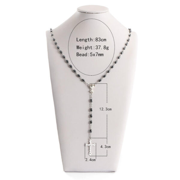 Komi Hot Sell Rosary Black Gallstones Necklaces Jesus Virgin Mary Catholic Religious Rosary Necklace for Pary