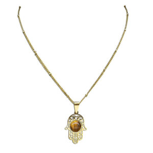 KOMI Fatima Hand Pendant Women Men Stainless Steel Necklace Gold Plated Natural Stone Necklace