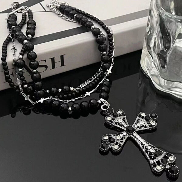 a6785ad686a47067809ff8d14281fefd_Hee1f40b1ab9241dcb05af3529e7459c80_avif=close&webp=close KOMI Unique Layered Black Beads Titanium Steel Cross Chain Chokers Necklaces Gothic Punk Vintage Cross Pendant Necklace for Men