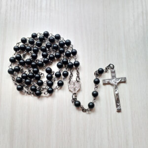 Komi High-grade Black Frosted Stone Agate Rosary Necklaces Wedding Rosary Men and Women's Necklace