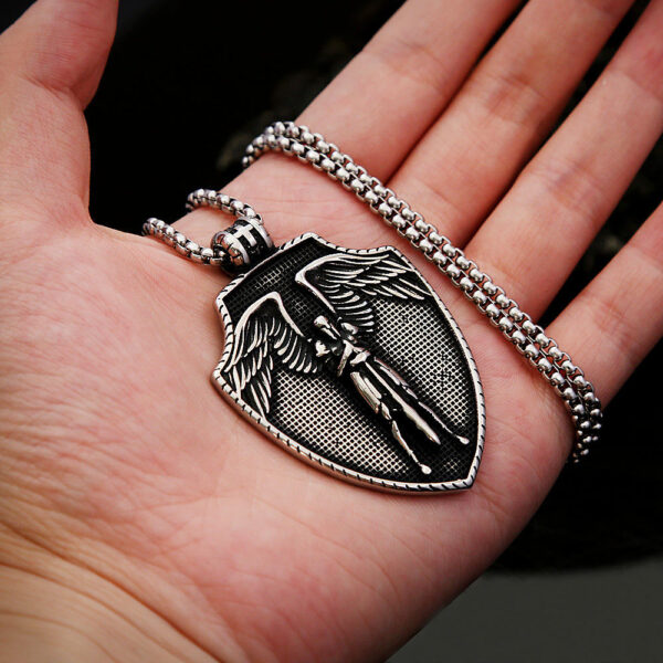 a701ef9d6a3071c3c8b8c76b020f2d26_Hf2646e8ce2fb4692a9c1986e5fe287ddv_avif=close&webp=close KOMI Saint Michael Stainless Steel Angel Cross Shield Vintage Religious Necklace