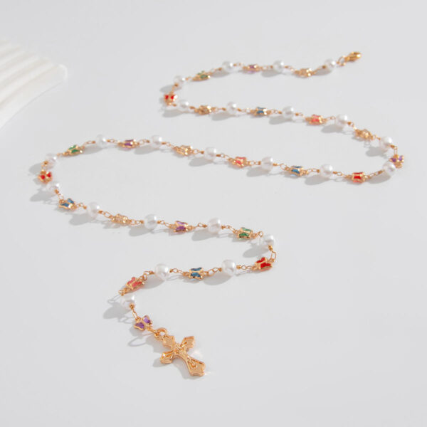 a7042188b4aaee153fcd977a8858b6bf_H28a1c87e26ca430db300699351f41872T_avif=close&webp=close KOMI Crucifix Cross Necklace for Women Colored Enamel Butterfly and Pearl Chain Gold Jesus Cross Pendant Necklace for Girls Gift