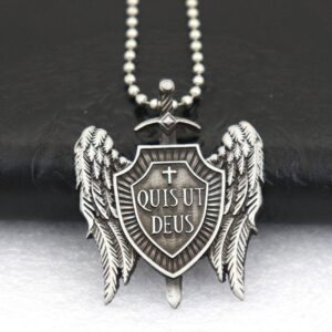 Dreamwork Holy Sword Archangel Wings Cross Shield Prayer Medal Amulet Pendant Necklace Keychain Souvenirs Keyrings Craft Gift