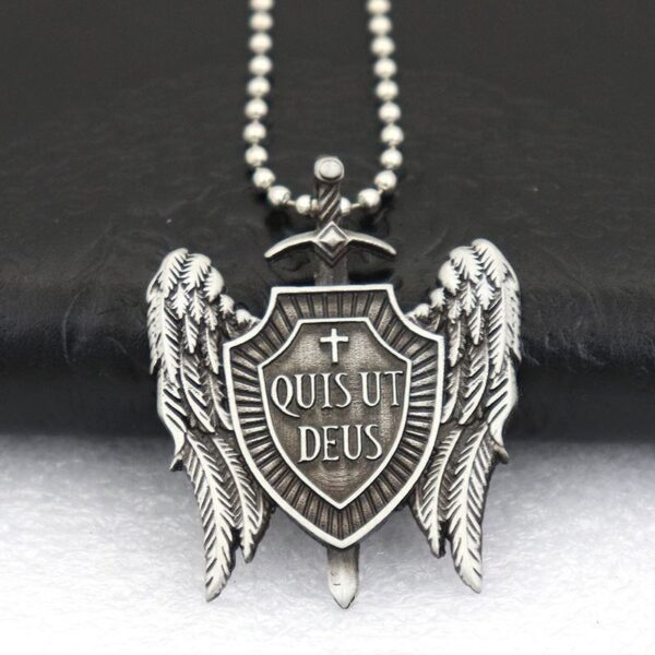 Dreamwork Holy Sword Archangel Wings Cross Shield Prayer Medal Amulet Pendant Necklace Keychain Souvenirs Keyrings Craft Gift