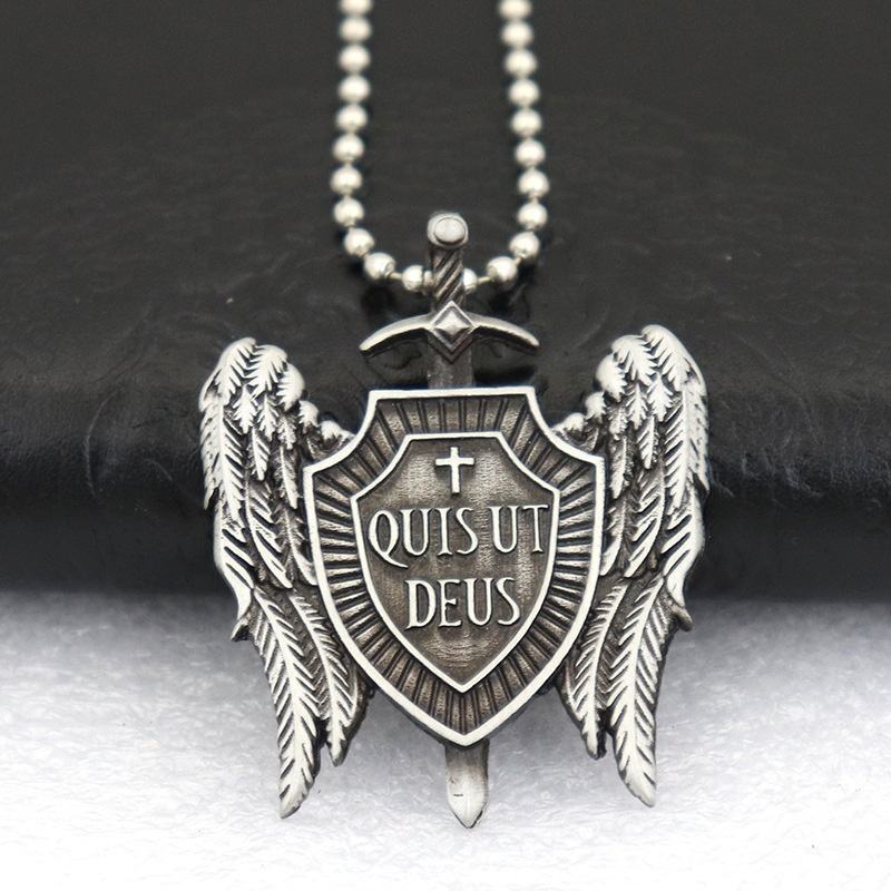 Dreamwork Holy Sword Archangel Wings Cross Shield Prayer Medal Amulet ...