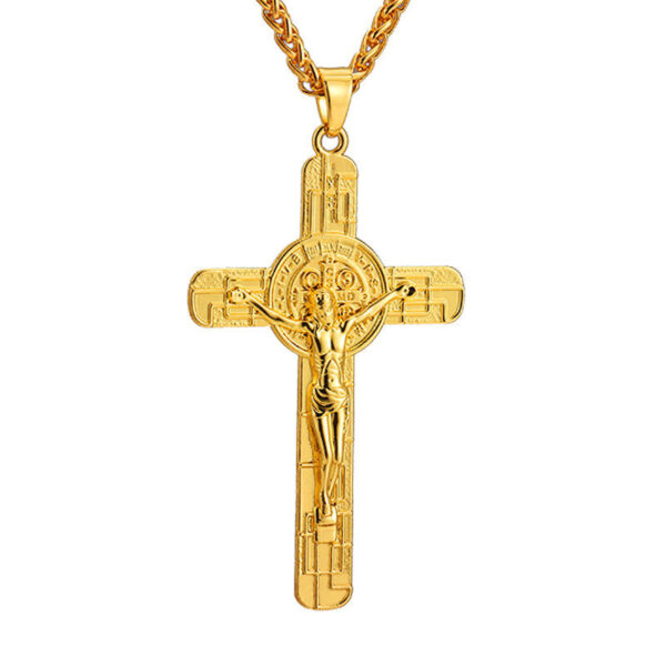 Komi Hot Sale Big Gold Crucifix Cross Pendant Necklace Long Chain Jesus Cross Gold Necklaces Pendants Religious Christian Gifts