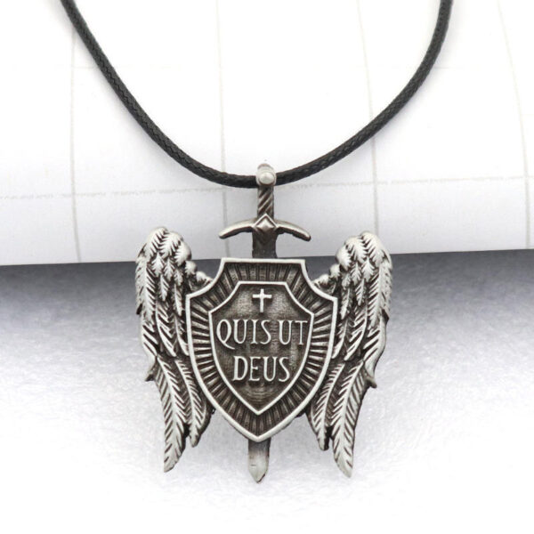 Dreamwork Holy Sword Archangel Wings Cross Shield Prayer Medal Amulet Pendant Necklace Keychain Souvenirs Keyrings Craft Gift