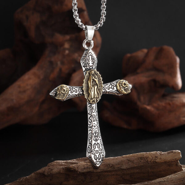 a9672bbbd77319eb6a1bc7cfc2ce7a9e_H73ef81b80f5e4092bcac286fb9188ff9b_avif=close&webp=close KOMI Vintage Engraved Cross Necklace for Women Anti Gold Virgin Mary Cross Pendant Necklaces 24 Inches Box Chain Necklace Gifts