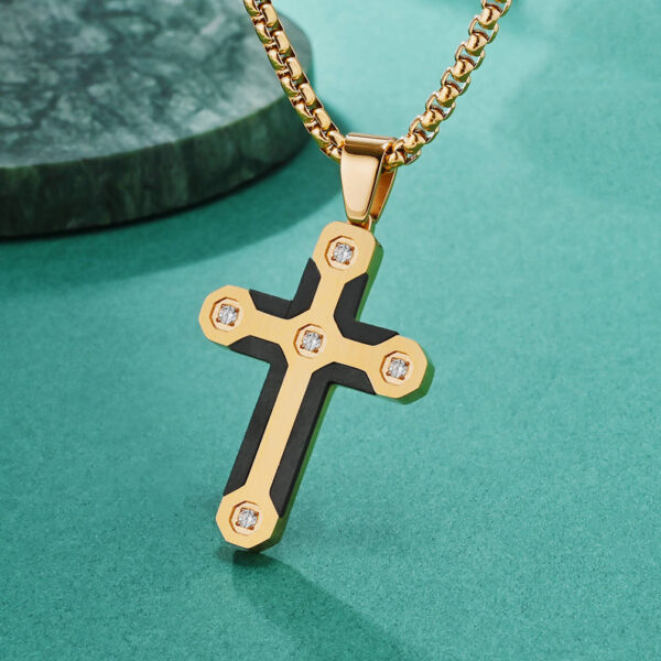KOMI Cross Necklace for Men Silver Gold Stainless Steel Rhinestone Crystal Cross Pendant Necklace for Men Boys Box Chain 24 Inch