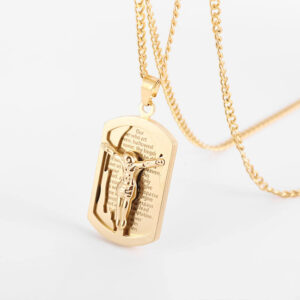 KOMI Religious Men Cross Necklace 18K Gold Plated Stainless Steel Faith Bible Prayer Crucifix Cross Pendant Necklace for Men