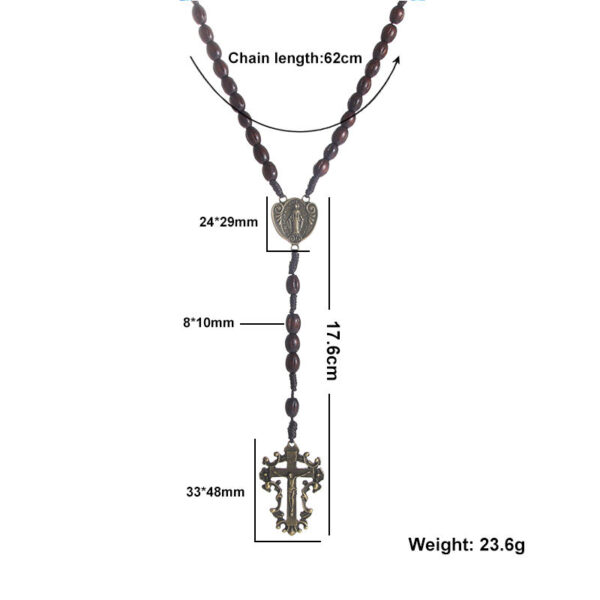 2024 New Religious Jesus Wood Beads High Grade Cross Rosary Necklace Religious Jewelry Wholesale Wholesale