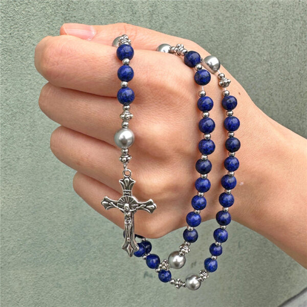 acdd0bc325f811036940a0629aa131c4_Hfcfe60d32705444888d602a8e9f54f4bB_avif=close&webp=close Hot Holy Catholic Blue Glass Stone Beads Rosary Necklace With Sliver Jesus Cross Religious Necklace