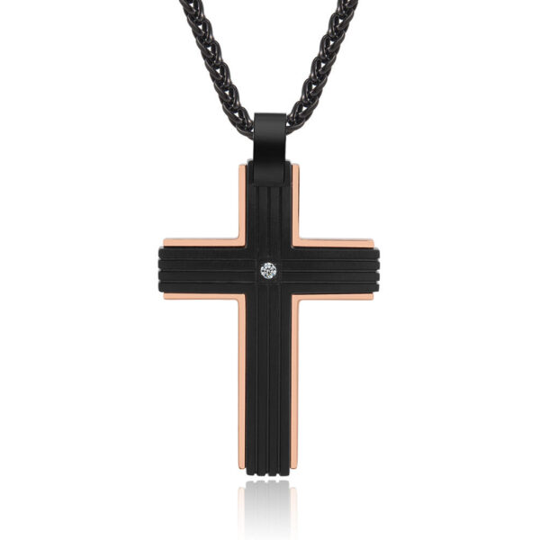 2024 Fashion Jewelry Gold Planted Double Color Black Stainless Steel Cross Pendant Necklace