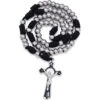 KOMI Black Rope Braided Stainless Steel Beads Rosary Necklace with Black Enamel Crucifix Cross Pendant Necklace Car Accessories