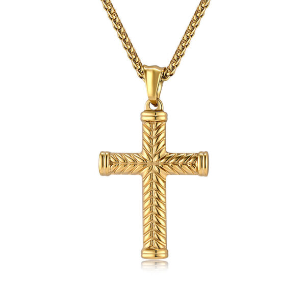 af2a30450c79b99b7cf38195484e9692_H3a3fb8d62cc64341ae5d586d77ea7219J_avif=close&webp=close KOMI Cross Necklace for Men Silver Black Gold Stainless Steel Textured Cross Pendant Necklace for Men Wheat Chain 24 Inch Gifts