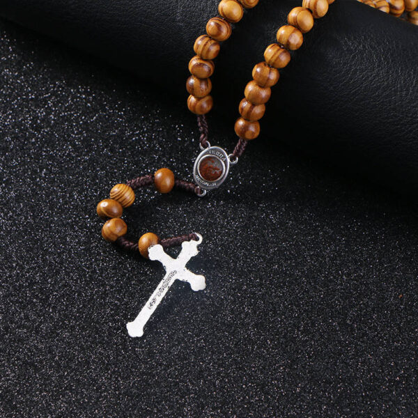 af303f05eb16d785c4305d88f48798b2_Hfdb773fae0154045ac201edb8aa3f813a_avif=close&webp=close Komi Catholic Brown Wooden Rosary Virgin Mary with Soil Medal Jesus Cross Braided Rope with Clasp Necklace Religious Jewelry