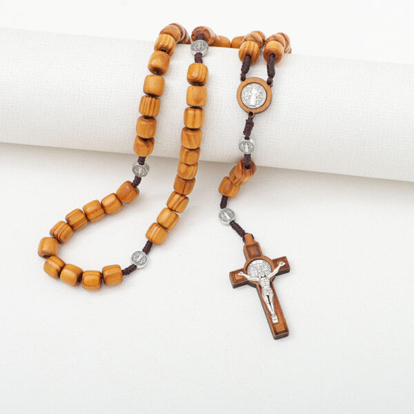 Catholic Rosary Catholicism Gift Prayer 10mm Beads Wooden Cross Necklace Beads Orthodox Wood Beads Religious Jewelry