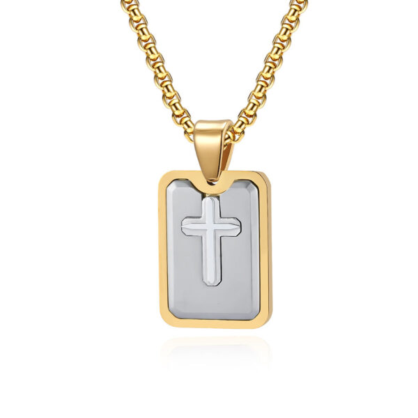 b072155d1d16d1f1aa338c744a1504af_H590c3e94beec4616884e5612c64ec1f3o_avif=close&webp=close KOMI Silver Black Gold Stainless Steel Rectangle Medal Engraved Cross Pendant Necklace for Men Box Chain 24 Inch Jewelry Gifts