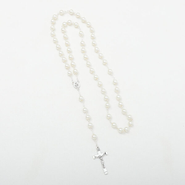 Komi Hot Selling Pearl 8MM Beads Rosary Catholic Cross Necklace Religious Jewelry Wholesale