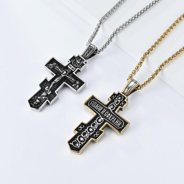 KOMI Cross Necklace for Men Vintage Silver Gold Stainless Steel Orthodox Cross Pendant Necklace for Men Boys Faith Prayer Gifts