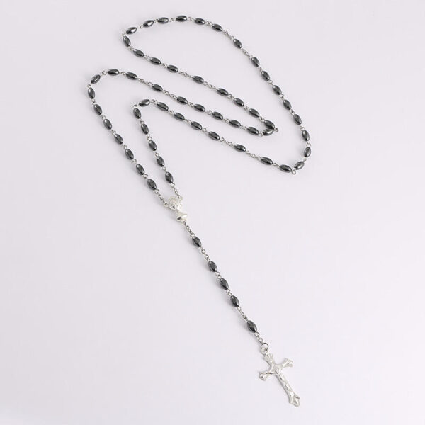 Komi Hot Sell Rosary Black Gallstones Necklaces Jesus Virgin Mary Catholic Religious Rosary Necklace for Pary
